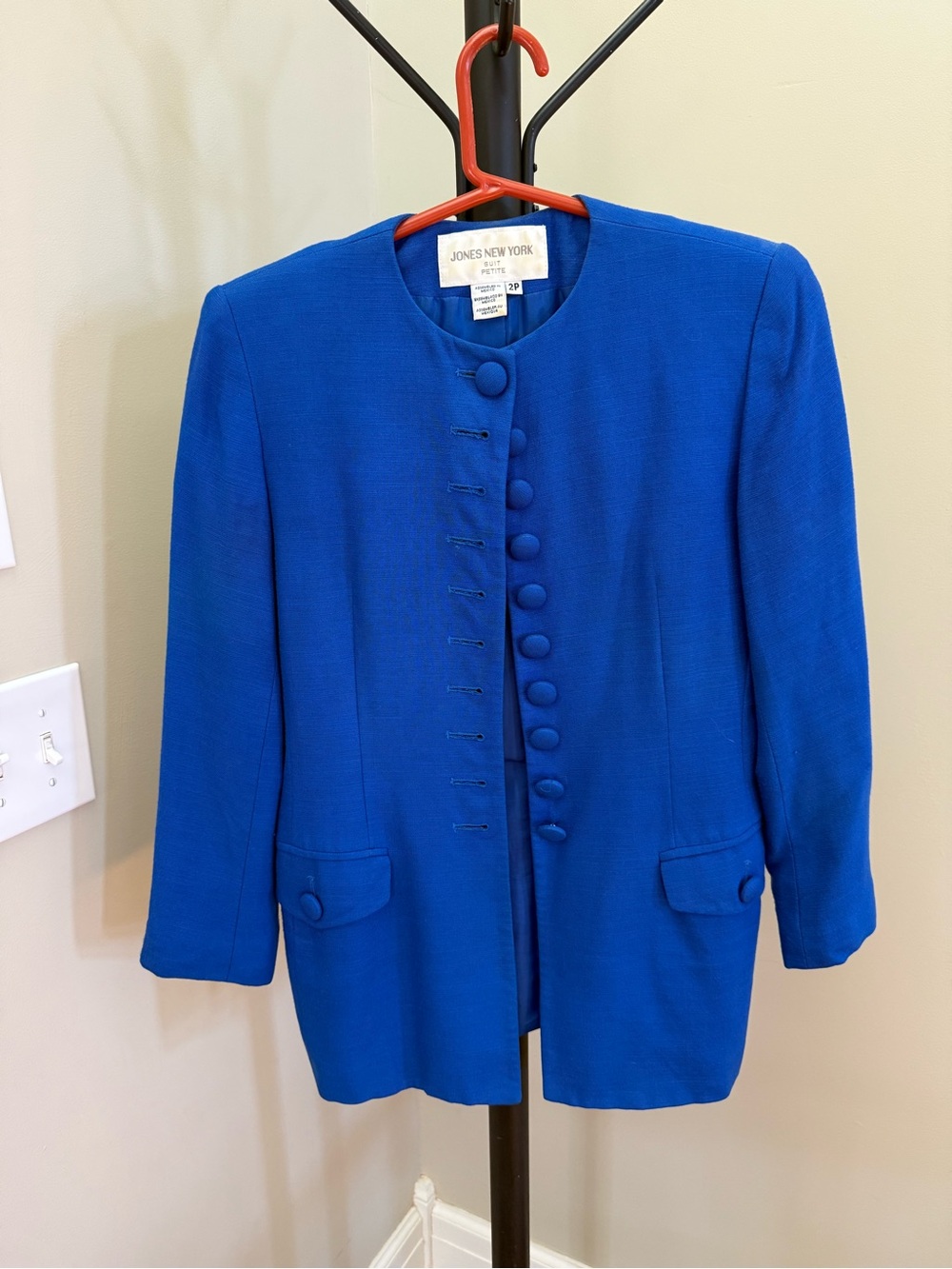 Jones New York Cobalt Blue Collarless Button Jacket